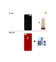iPhone 8 PLUS Kırmızı Arka Kapak Arka Cam Batarya Kapağı Lazer Kesim Kapak Pil Kapağı + B-7000 Yapıştırıcı + Tamir Seti
