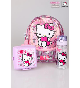 TEK BÖLMELİ KÜÇÜK BOY 32 CM  ANAOKUL ÇANTASI ,BESLENME KABI VE TRITAN MATARA SETİ (Pembe)