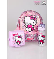 TEK BÖLMELİ KÜÇÜK BOY 32 CM  ANAOKUL ÇANTASI ,BESLENME KABI VE TRITAN MATARA SETİ (Pembe)