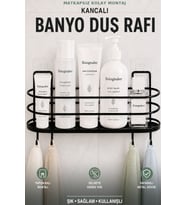 Siyah Metal Banyo Düzenleyici Raf, Şampuanlık ve Duş Rafı, 4 Askılı