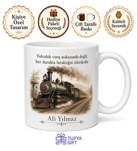 Eski Tren Temalı Nostaljik Baskılı Kupa Bardak Hediye Porselen Mug