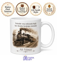 Eski Tren Temalı Nostaljik Baskılı Kupa Bardak Hediye Porselen Mug