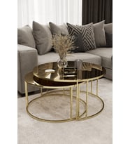 Yavrulu 1+1 Orta Sehpa Gold Kaplama Bronz Ayna