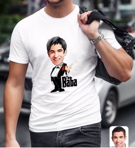 BK Gift Kişiye Özel Godfather Baba Karikatürlü Beyaz T-Shirt-1