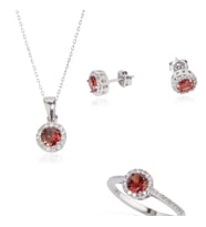 925 AYAR GÜMÜŞ  KIRMIZI TEK TAŞLI SET (Gümüş)