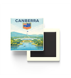 Retro Avustralya Canberra Şehri Temalı Vintage Buzdolap Magneti – 9x9 cm