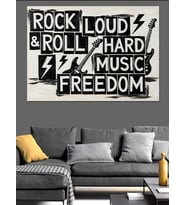 Rock Müzik Sloganları Siyah Beyaz  Dekoratif Kanvas - Mdf Ahşap Tablo