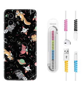 Vivo Y15S Y32 Y33S Y51 Y53S Kılıf Kablo Koruma Spiral Silikon Planet Animals 1771