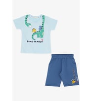 Breeze Girls & Boys Erkek Çocuk Şortlu Takım Mutlu Dinozor Aile Baskılı 1-4 Yaş, Açık Mavi