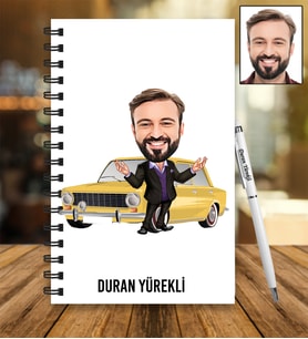 Kişiye Özel Araba Tasarımlı Karikatür Ahşap Defter Ve Kalem Seti 83