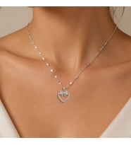 BK Gift Kalp Figürlü Fiyonk Detaylı Taşlı Kadın Kolye - Kararma Yapmayan Silver Çelik Kolye
