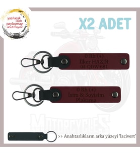 Hız Aşıklarına İsim Plaka ve 0 Rh (+) Kan Grubu Yazılı Özel Hediye x2' li Set Anahtarlık, Bordo-Laci (Çok Renkli)