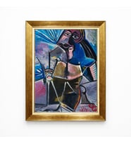 Tablore Kübik Soyut Sanat Tasarımlı Gold Çerçeveli Avangart Salon Duvar Tablosu