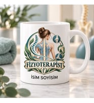 Fizyoterapist Kupa Bardak Omurga ve Eklem Çizimli Yeşil Tasarım