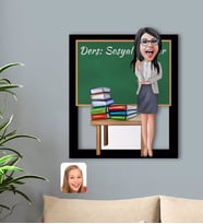 BK Gift Kişiye Özel Kadın Sosyal Bilgiler Öğretmeni Karikatürlü 3D Ahşap Tablo-1