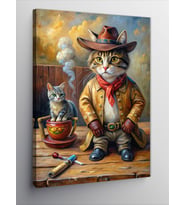 Kanvas Tablo Kovboy Şapkalı Kedi