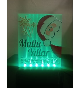 Yılbaşı Hediyesi Isme Özel Dekoratif Led Lamba M3 - Noel Baba - Kablolu Adaptörlü - Yeşil Işıklı