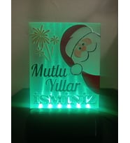 Yılbaşı Hediyesi Isme Özel Dekoratif Led Lamba M3 - Noel Baba - Kablolu Adaptörlü - Yeşil Işıklı