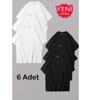 Erkek & Kadın Siyah Beyaz %100 Pamuklu 6’lı Tişört Paketi – Unisex T-Shirt