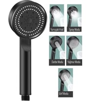 Hayal Sepeti  Siyah Turbo Fan 5 Fonksiyonlu Duş Başlığı El Duşu (Bordo)