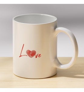 Love Yazılı Parmak İzi Kalpli Kupa - Sevgiliye Hediye Aşk Temalı Kupa