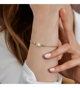 Goldium 14 Ayar Altın Baget Taşlı Bileklik (Sarı)