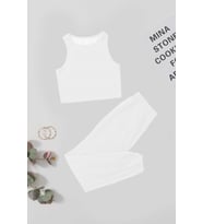 Merry See Tek Renk 1 Takım Kolsuz Polarlı Alt Üst Pijama Takımı (Beyaz)