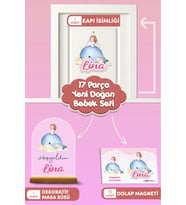 Kişiye Özel Balık Temalı 17 Parça Yenidoğan Bebek Seti - Kapı Süsü, Masa Süsü, Dolap Magneti (Model 2)
