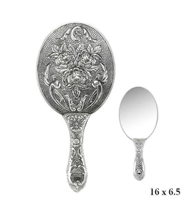 Gümüş 925 Ayar Gül Desenli El Aynası