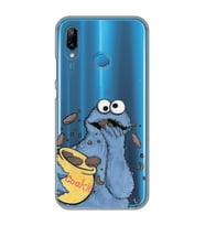 Huawei P20 Lite Uyumlu Susam Sokağı Kurabiye Canavarı Desenli Şeffaf Telefon Kılıfı