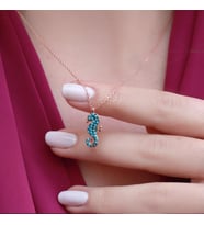 Turkuaz Taşlı Deniz Atı Ve Deniz Yıldızı Rose Gold Kaplama Gümüş Kolye
