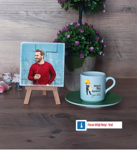 Mühendisler Günü Hediyesi Fotoğraflı Dekoratif Taş, Ahşap Altlıklı Türk Kahvesi Fincanı Hediye (Model 9)