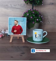 Mühendisler Günü Hediyesi Fotoğraflı Dekoratif Taş, Ahşap Altlıklı Türk Kahvesi Fincanı Hediye (Model 9)