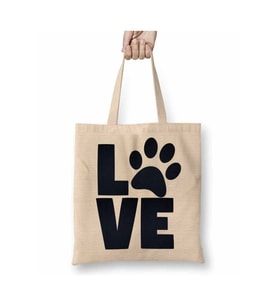 Love Dog Pug Cat Kedi Köpek Beyaz Bez Çanta Uzun Saplı Alışveriş Çantası Plaj Çantası