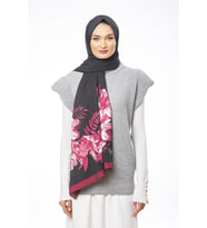 Çiçekli Desen Modal Seri Şal Eşarp Askısı ile Birlikte 75x200 cm Siyah Bordo-75x