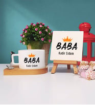 Baba Ahşap Altlıklı Fincan ve Dekoratif Taş Baskı Hediye Seti