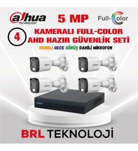 Dahua 5 MP 4 Kameralı Sesli 30 Metre Renkli Gece Görüşlü Full HD Kamera Seti