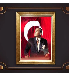 Özel Seri Paspartulu Çerçeveli Atatürk Tablo l808 (Gold)