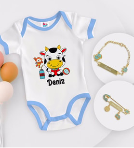 BK Kids Kişiye Özel İsimli Mavi Bebek Body Zıbın Erkek Bebek Künyesi ve İğnesi Hediye Seti-31