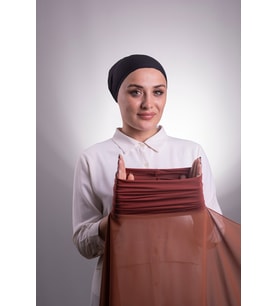 Koyu Kiremit Pratik Hazır Geçmeli Şal Şifon Boru Boneli 3001_29