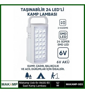 Usv 6v Akülü 80 Saat Kamp Lambası Işıldak