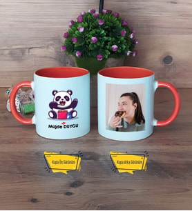Sevimli Panda Kupa Bardak Turuncu Fotoğraflı Doğum Günü Hediyesi