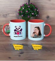 Sevimli Panda Kupa Bardak Turuncu Fotoğraflı Doğum Günü Hediyesi
