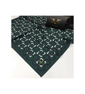 Geometrik Desen Black Seri Twill Eşarp Eşarp Askısı ile Birlikte 90x90 cm Yeşil-