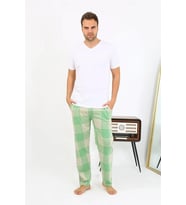 pilelistore- Erkek Ekoseli Desen Penye Tek Alt Pijama Yeşil