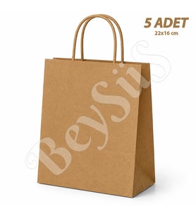 22x16 cm Hediyelik Kağıt Çanta Kraft 5 Adet