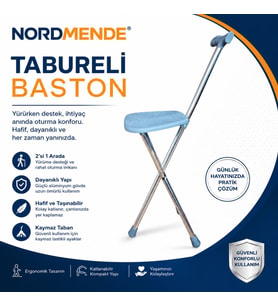NordMende Tabureli Baston Oturaklı Katlanabilir Yürüyüş Bastonu Taşınabilir Baston Sandalye