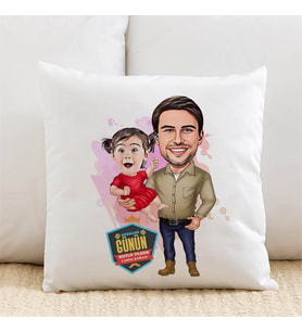 Kişiye Özel Yakışıklı Baba ve Kızı Karikatürlü Yastık