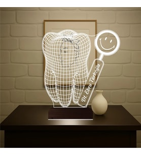 Luvivia Smile Diş Hekimi Diş Doktoru Hediye Kişiye Özel 3D Lamba - Masa Gece Lambası