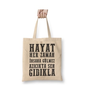 Komik Söz Hayat Her Zaman İnsana Gülmez Beyaz Bez Çanta Uzun Saplı Alışveriş Çantası Plaj Çantası